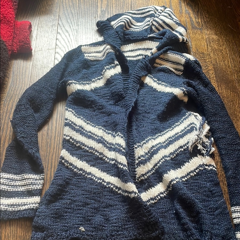 Navy and White Striped Women's Sweater